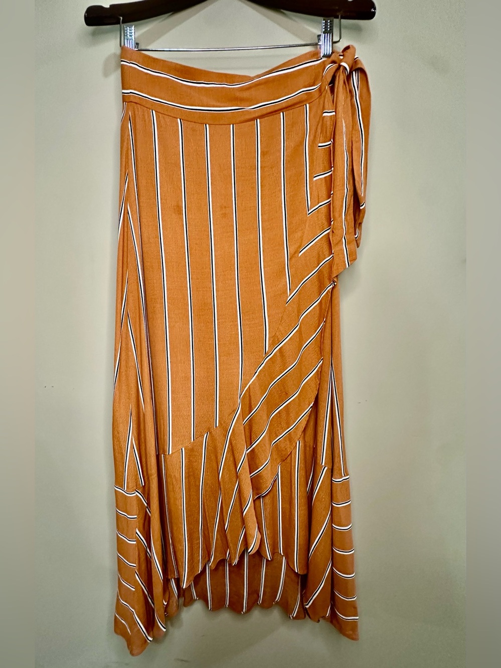 Leith Rust Striped Wrap Ruffle Midi Maxi Skirt Size M